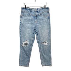 American Eagle High Rise Light Wash Distressed Seamed Women’s Mom Jeans Sz 14